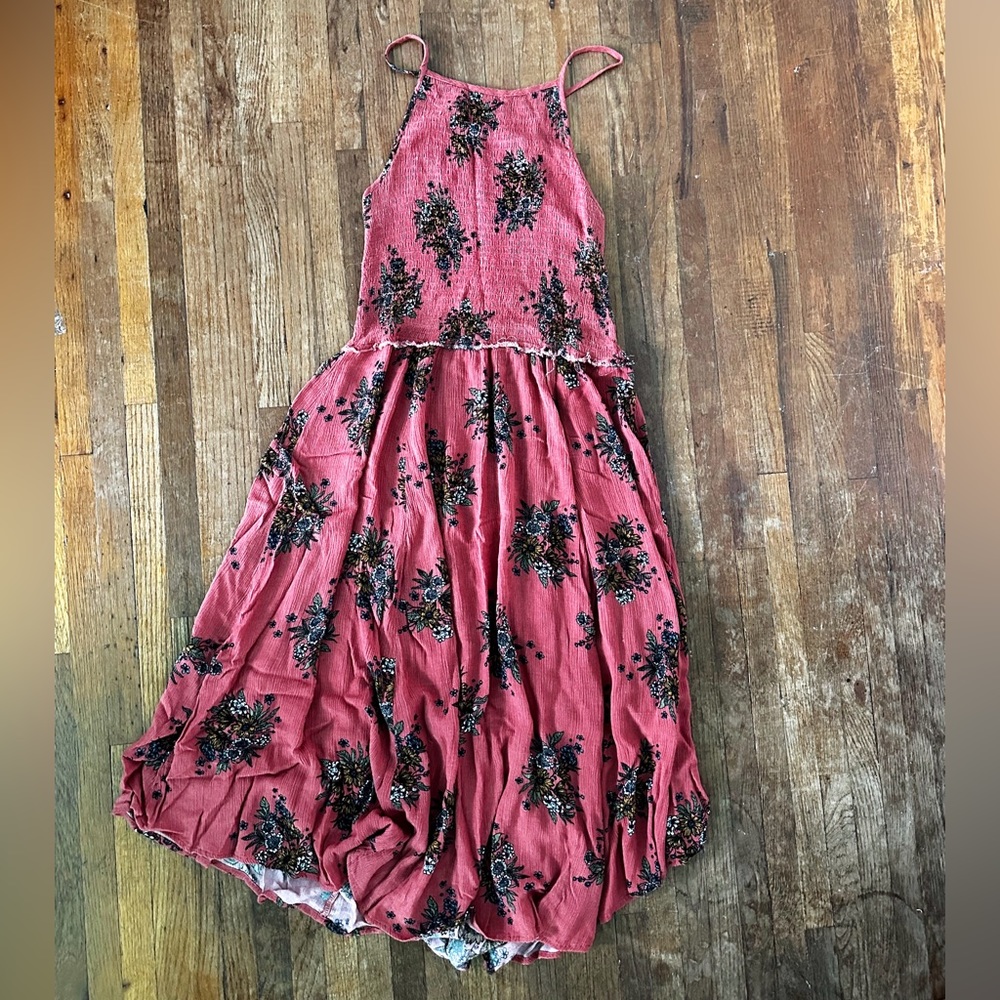 High-Neck Smocked Floral Dress